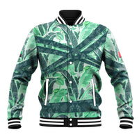 Martinique Pride Baseball Jacket with Green Banana Leaf Print and Flag Patch Accents