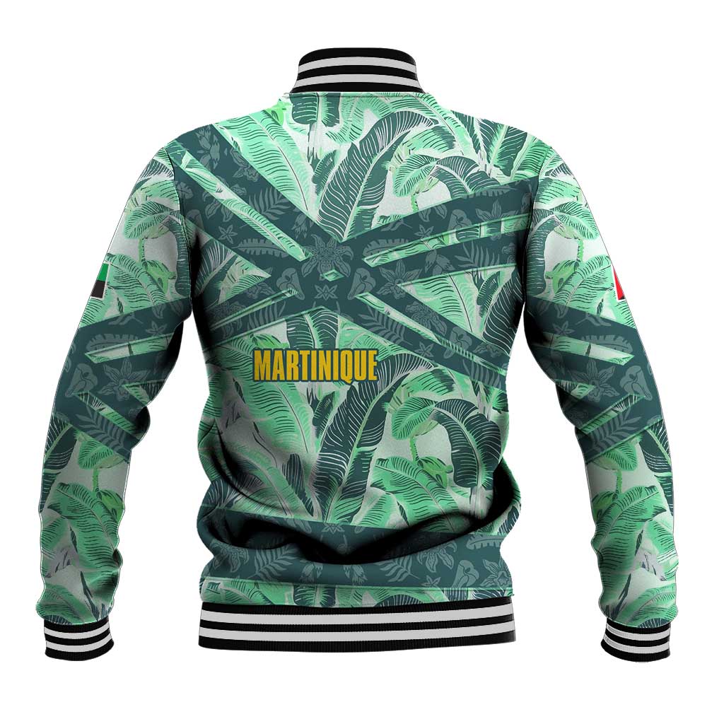 Martinique Pride Baseball Jacket with Green Banana Leaf Print and Flag Patch Accents