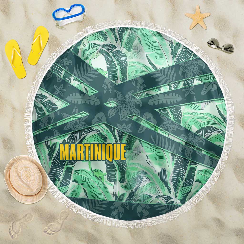 Martinique Pride Beach Blanket with Green Banana Leaf Print and Flag Patch Accents