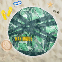 Martinique Pride Beach Blanket with Green Banana Leaf Print and Flag Patch Accents