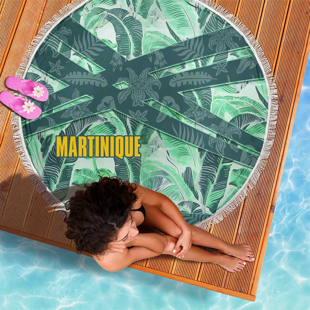Martinique Pride Beach Blanket with Green Banana Leaf Print and Flag Patch Accents