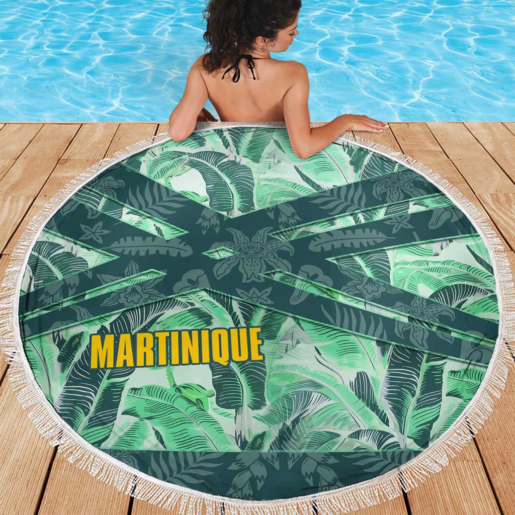 Martinique Pride Beach Blanket with Green Banana Leaf Print and Flag Patch Accents