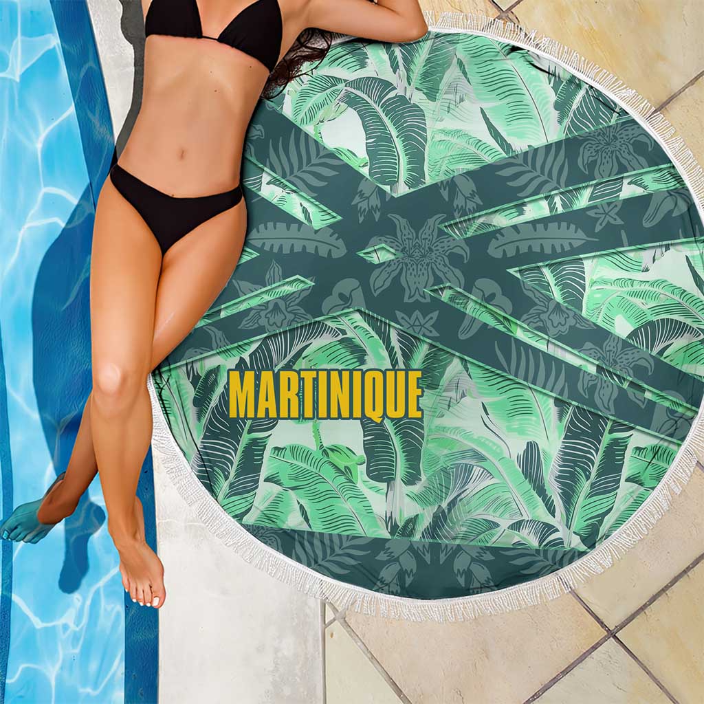 Martinique Pride Beach Blanket with Green Banana Leaf Print and Flag Patch Accents