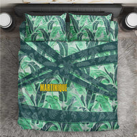 Martinique Pride Bedding Set with Green Banana Leaf Print and Flag Patch Accents