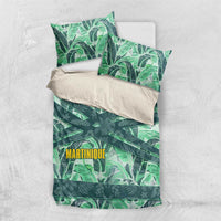 Martinique Pride Bedding Set with Green Banana Leaf Print and Flag Patch Accents