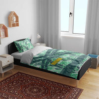 Martinique Pride Bedding Set with Green Banana Leaf Print and Flag Patch Accents