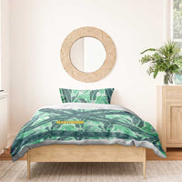 Martinique Pride Bedding Set with Green Banana Leaf Print and Flag Patch Accents