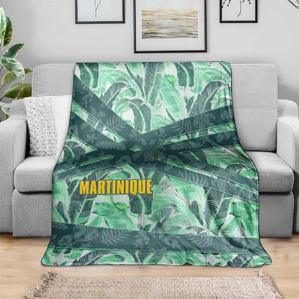 Martinique Pride Blanket with Green Banana Leaf Print and Flag Patch Accents