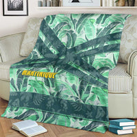 Martinique Pride Blanket with Green Banana Leaf Print and Flag Patch Accents