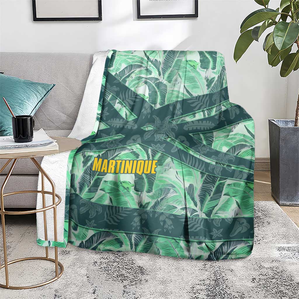 Martinique Pride Blanket with Green Banana Leaf Print and Flag Patch Accents