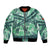 Martinique Pride Bomber Jacket with Green Banana Leaf Print and Flag Patch Accents