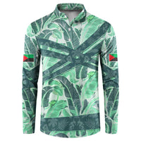 Martinique Pride Button Sweatshirt with Green Banana Leaf Print and Flag Patch Accents