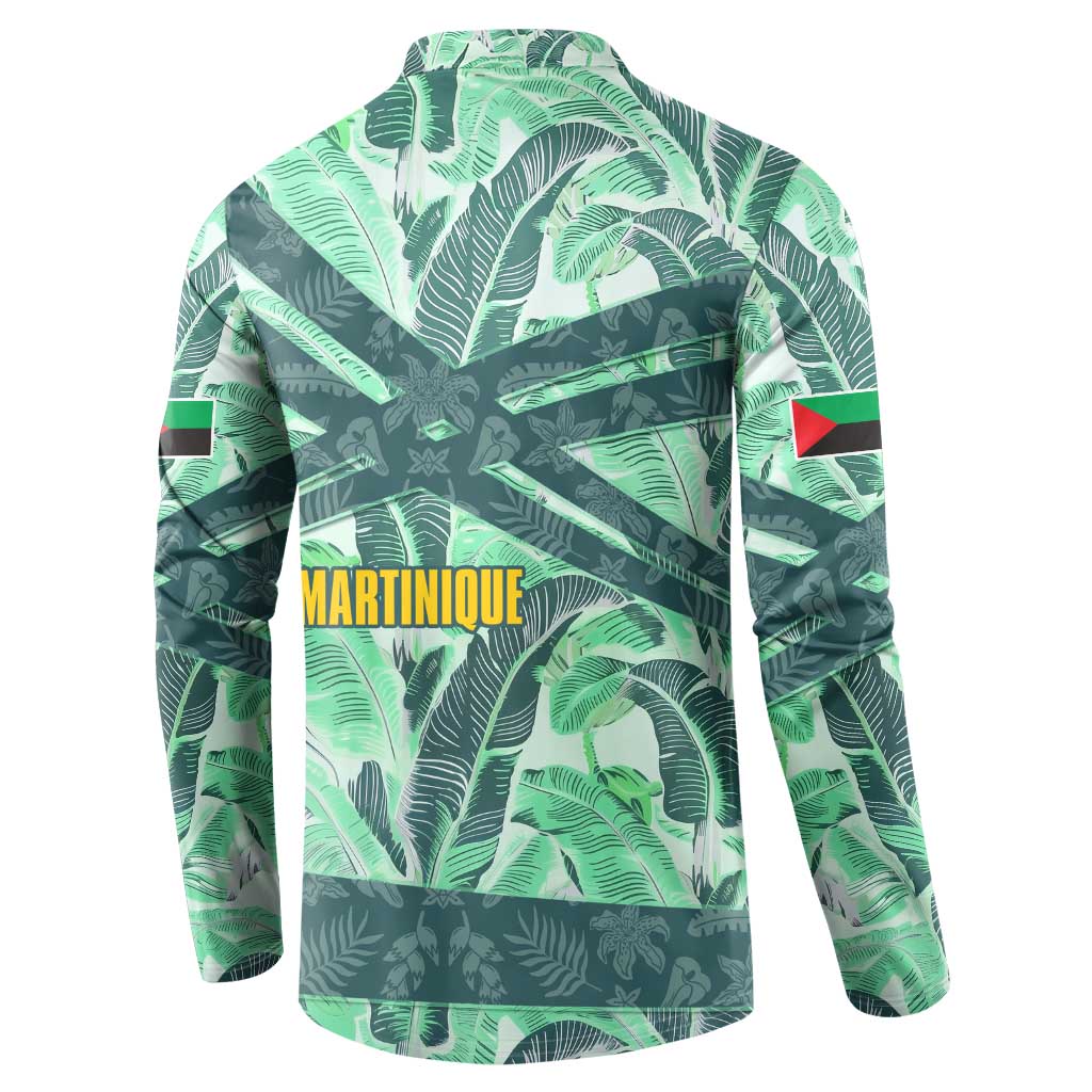 Martinique Pride Button Sweatshirt with Green Banana Leaf Print and Flag Patch Accents