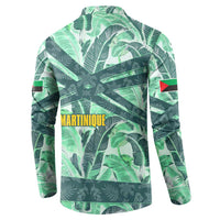 Martinique Pride Button Sweatshirt with Green Banana Leaf Print and Flag Patch Accents