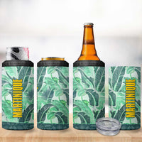 Martinique Pride 4 in 1 Can Cooler Tumbler with Green Banana Leaf Print and Flag Patch Accents