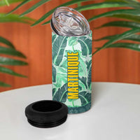 Martinique Pride 4 in 1 Can Cooler Tumbler with Green Banana Leaf Print and Flag Patch Accents
