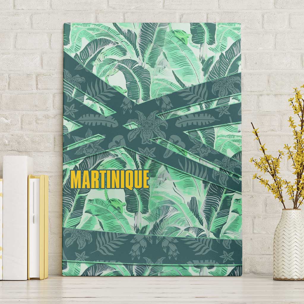 Martinique Pride Canvas Wall Art with Green Banana Leaf Print and Flag Patch Accents