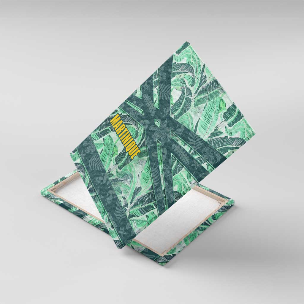 Martinique Pride Canvas Wall Art with Green Banana Leaf Print and Flag Patch Accents