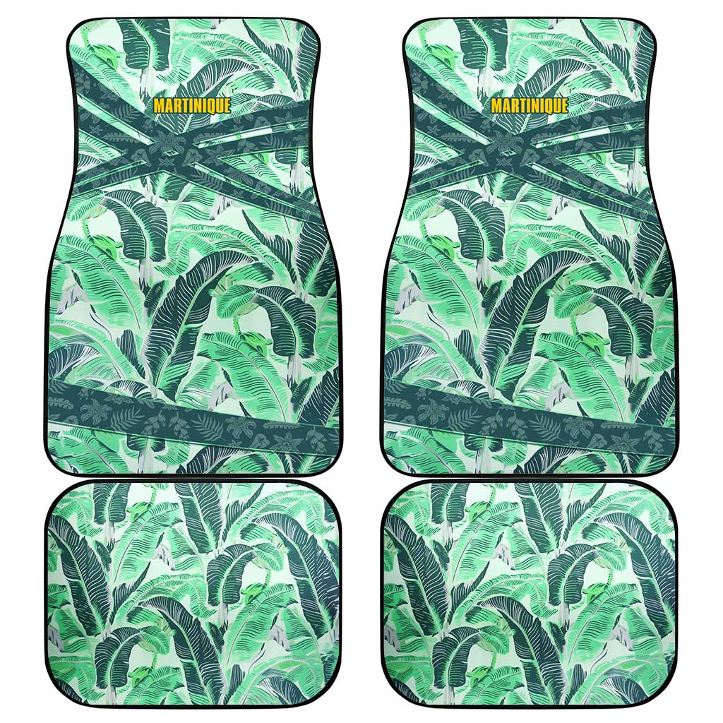 Martinique Pride Car Mats with Green Banana Leaf Print and Flag Patch Accents