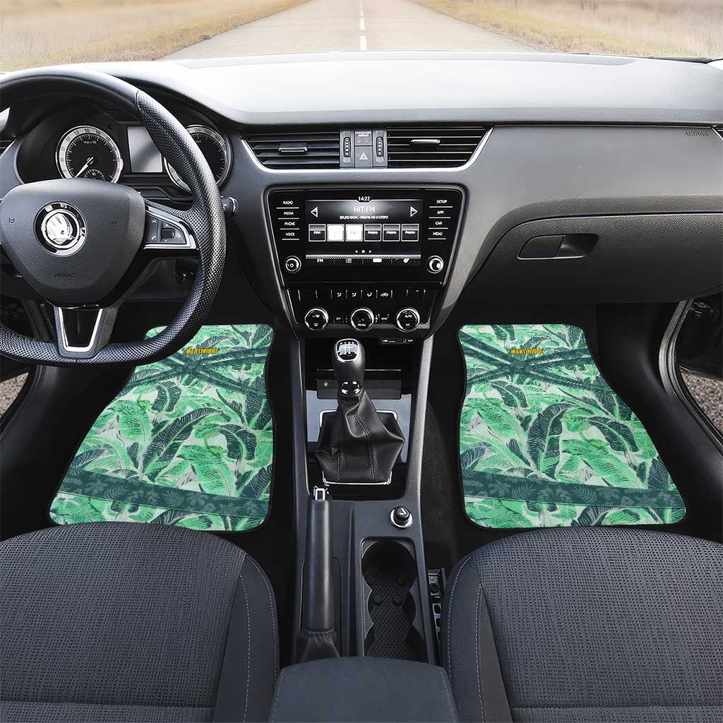 Martinique Pride Car Mats with Green Banana Leaf Print and Flag Patch Accents