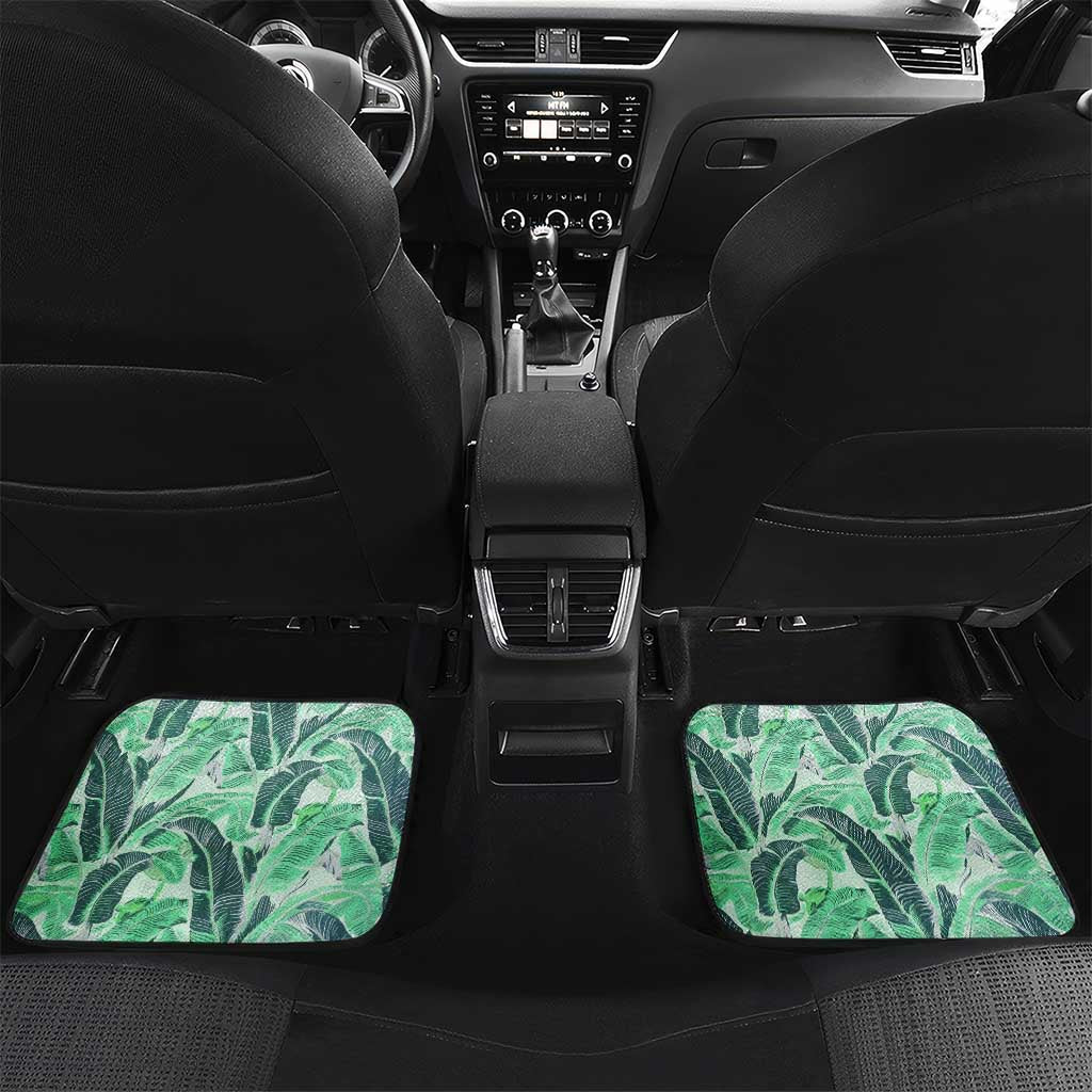 Martinique Pride Car Mats with Green Banana Leaf Print and Flag Patch Accents
