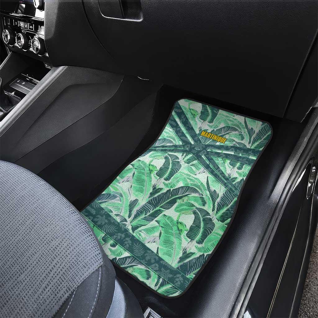 Martinique Pride Car Mats with Green Banana Leaf Print and Flag Patch Accents