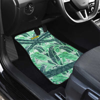 Martinique Pride Car Mats with Green Banana Leaf Print and Flag Patch Accents