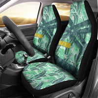Martinique Pride Car Seat Cover with Green Banana Leaf Print and Flag Patch Accents