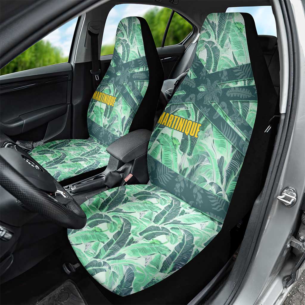 Martinique Pride Car Seat Cover with Green Banana Leaf Print and Flag Patch Accents