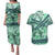 Martinique Pride Couples Matching Puletasi and Hawaiian Shirt with Green Banana Leaf Print and Flag Patch Accents