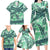Martinique Pride Family Matching Long Sleeve Bodycon Dress and Hawaiian Shirt with Green Banana Leaf Print and Flag Patch Accents