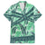 Martinique Pride Family Matching Off The Shoulder Long Sleeve Dress and Hawaiian Shirt with Green Banana Leaf Print and Flag Patch Accents