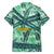 Martinique Pride Family Matching Off The Shoulder Long Sleeve Dress and Hawaiian Shirt with Green Banana Leaf Print and Flag Patch Accents