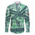 Martinique Pride Family Matching Off The Shoulder Long Sleeve Dress and Hawaiian Shirt with Green Banana Leaf Print and Flag Patch Accents