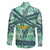 Martinique Pride Family Matching Off The Shoulder Long Sleeve Dress and Hawaiian Shirt with Green Banana Leaf Print and Flag Patch Accents