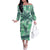 Martinique Pride Family Matching Off The Shoulder Long Sleeve Dress and Hawaiian Shirt with Green Banana Leaf Print and Flag Patch Accents