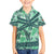 Martinique Pride Family Matching Off The Shoulder Long Sleeve Dress and Hawaiian Shirt with Green Banana Leaf Print and Flag Patch Accents