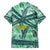 Martinique Pride Family Matching Off Shoulder Maxi Dress and Hawaiian Shirt with Green Banana Leaf Print and Flag Patch Accents
