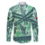 Martinique Pride Family Matching Off Shoulder Maxi Dress and Hawaiian Shirt with Green Banana Leaf Print and Flag Patch Accents