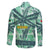 Martinique Pride Family Matching Off Shoulder Short Dress and Hawaiian Shirt with Green Banana Leaf Print and Flag Patch Accents
