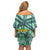 Martinique Pride Family Matching Off Shoulder Short Dress and Hawaiian Shirt with Green Banana Leaf Print and Flag Patch Accents