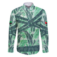 Martinique Pride Family Matching Puletasi and Hawaiian Shirt with Green Banana Leaf Print and Flag Patch Accents