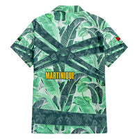 Martinique Pride Family Matching Short Sleeve Bodycon Dress and Hawaiian Shirt with Green Banana Leaf Print and Flag Patch Accents