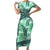 Martinique Pride Family Matching Short Sleeve Bodycon Dress and Hawaiian Shirt with Green Banana Leaf Print and Flag Patch Accents