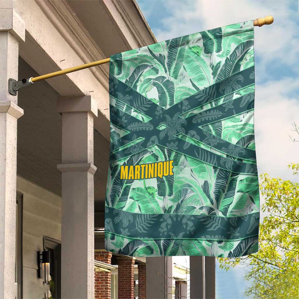 Martinique Pride Garden Flag with Green Banana Leaf Print and Flag Patch Accents