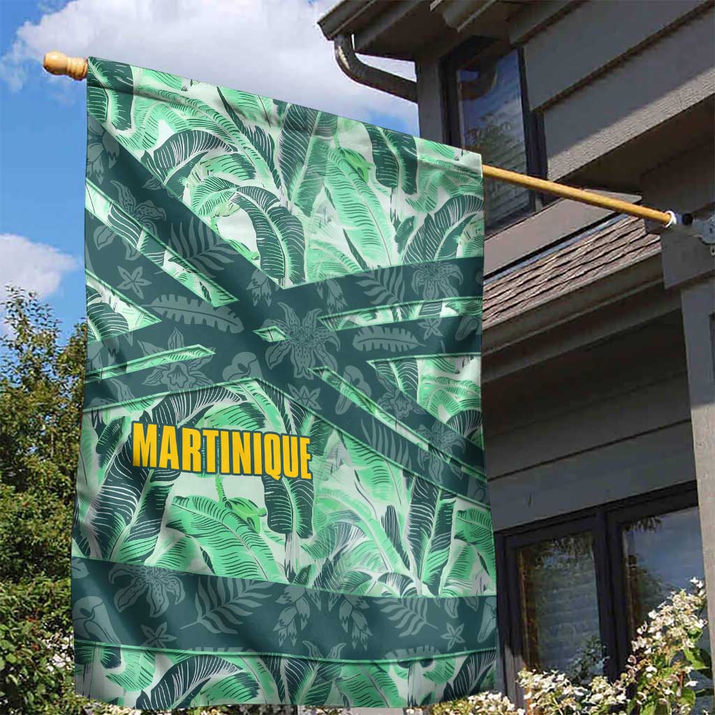 Martinique Pride Garden Flag with Green Banana Leaf Print and Flag Patch Accents