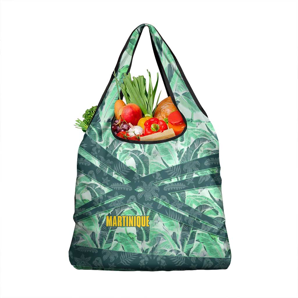 Martinique Pride Grocery Bag with Green Banana Leaf Print and Flag Patch Accents