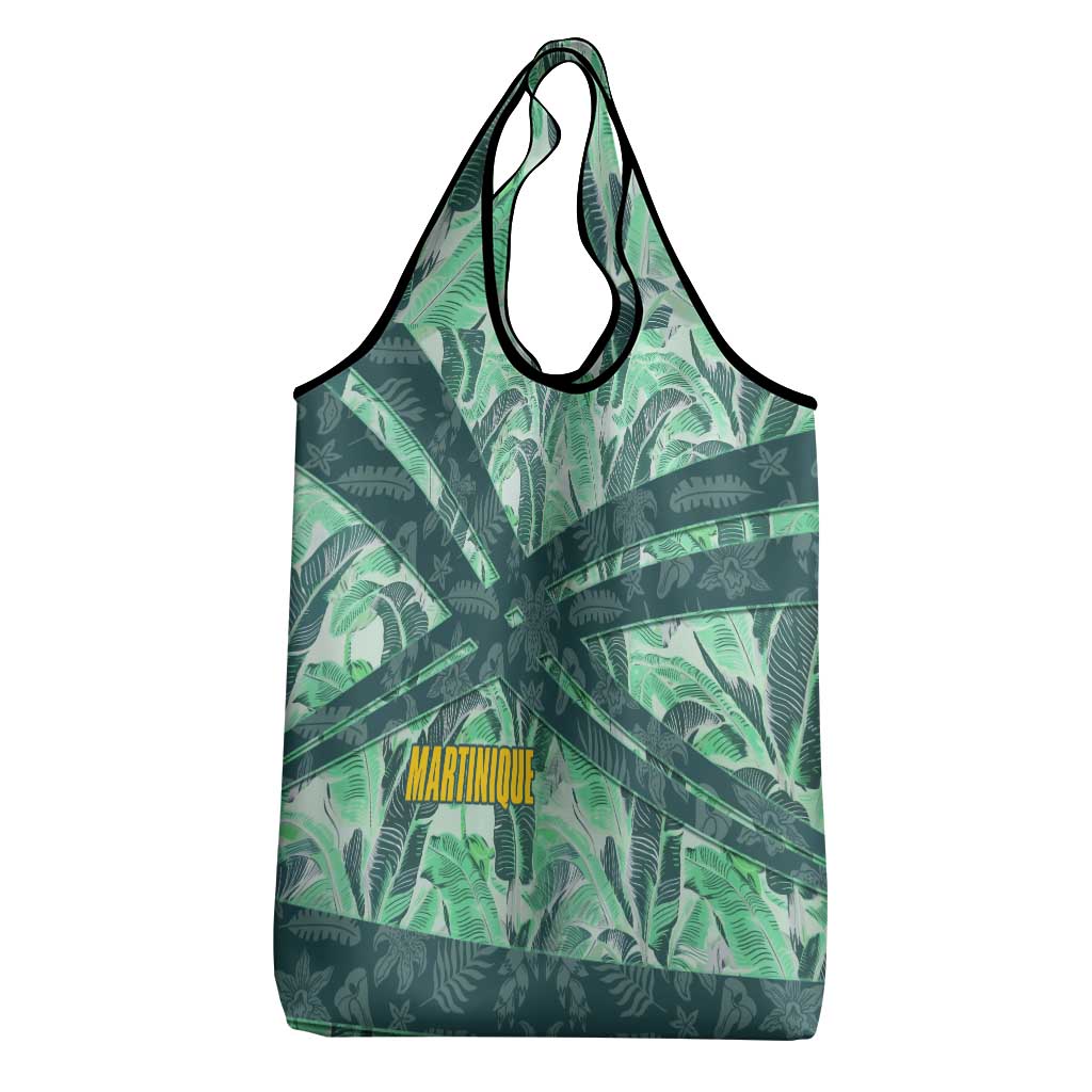 Martinique Pride Grocery Bag with Green Banana Leaf Print and Flag Patch Accents