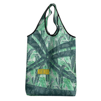 Martinique Pride Grocery Bag with Green Banana Leaf Print and Flag Patch Accents