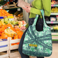 Martinique Pride Grocery Bag with Green Banana Leaf Print and Flag Patch Accents